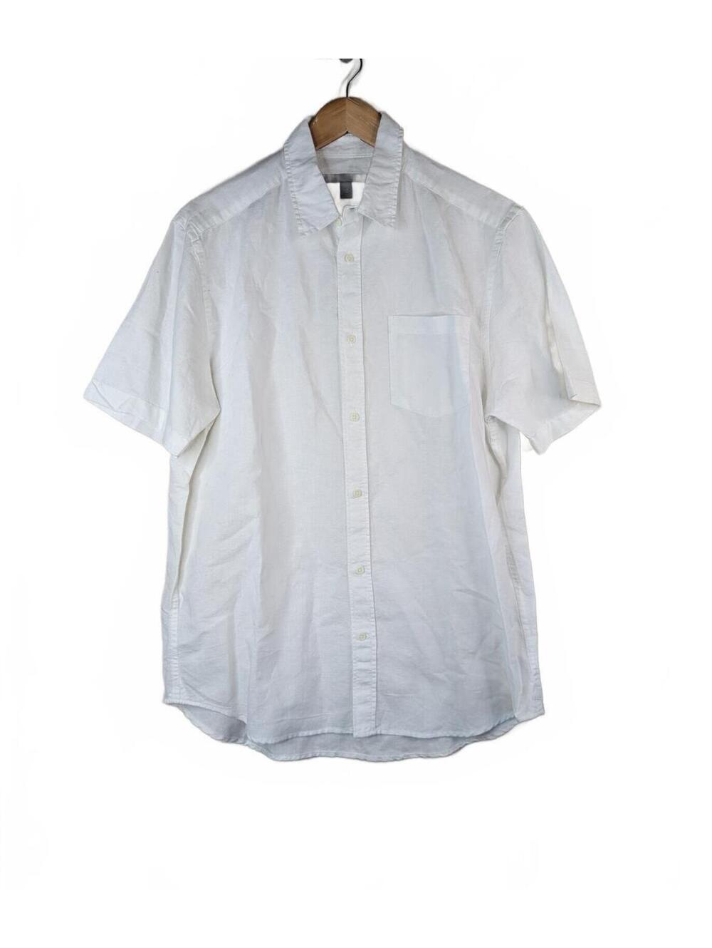 Old Navy Men's Classic Fit Preppy White Linen Short Sleeve Shirt Size Large